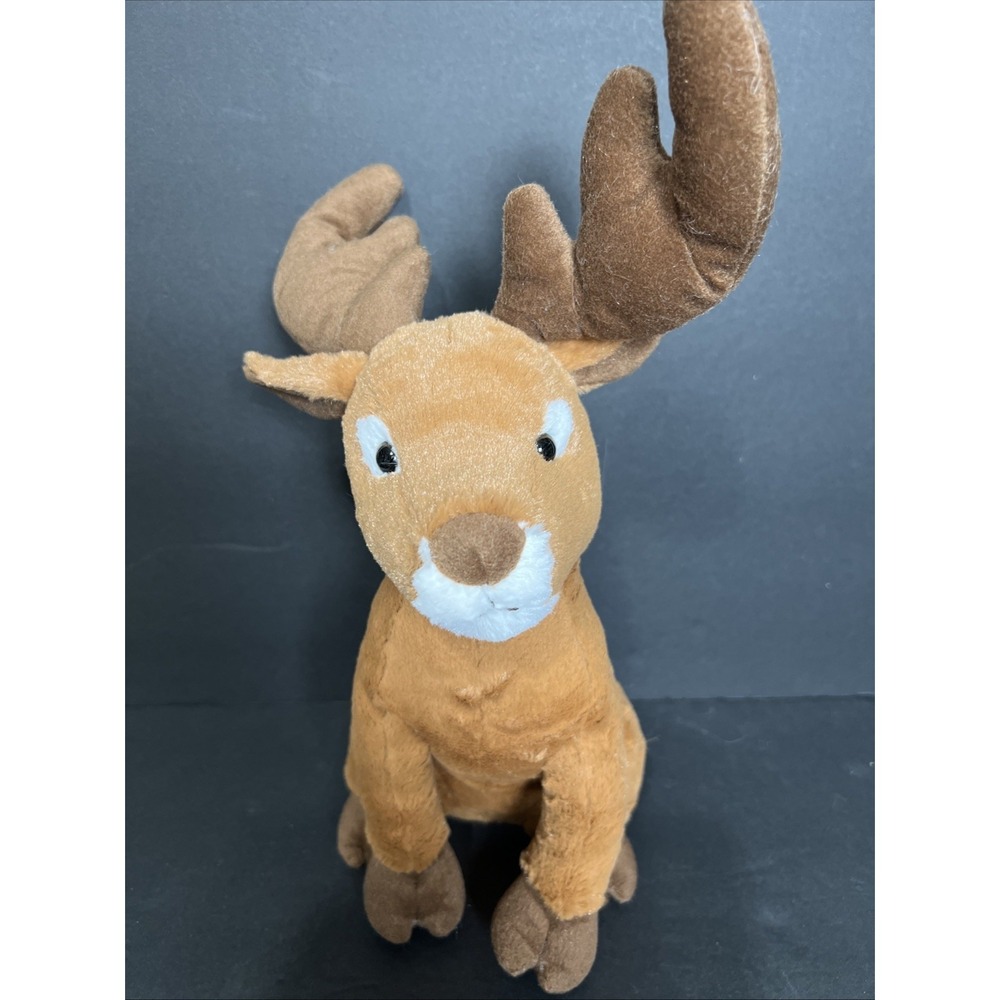 Goffa Stuffed Animal Plush Reindeer black Eyes Brown & White 14' Sample